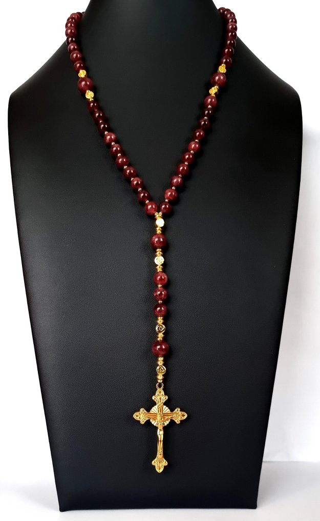 Γρανάτης - Χαραλάκι Μαρίας – Χρυσός Σταυρός – Αίμα του Χριστού και Θυσία, Πίστη και Ελπίδα. - Κολιέ με μενταγιόν #1.0