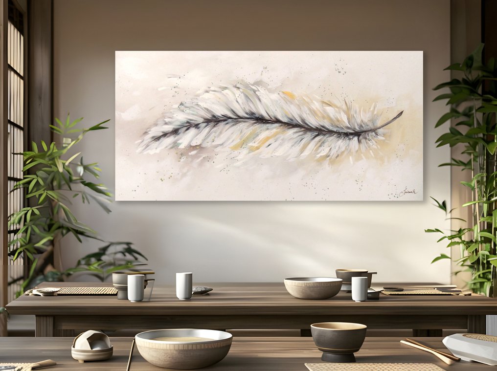 Monika Spiewak - Feather - XXL - Oil Painting Stretched On The Frame - Ready To Hang - 1/1 Unique Piece #1.0