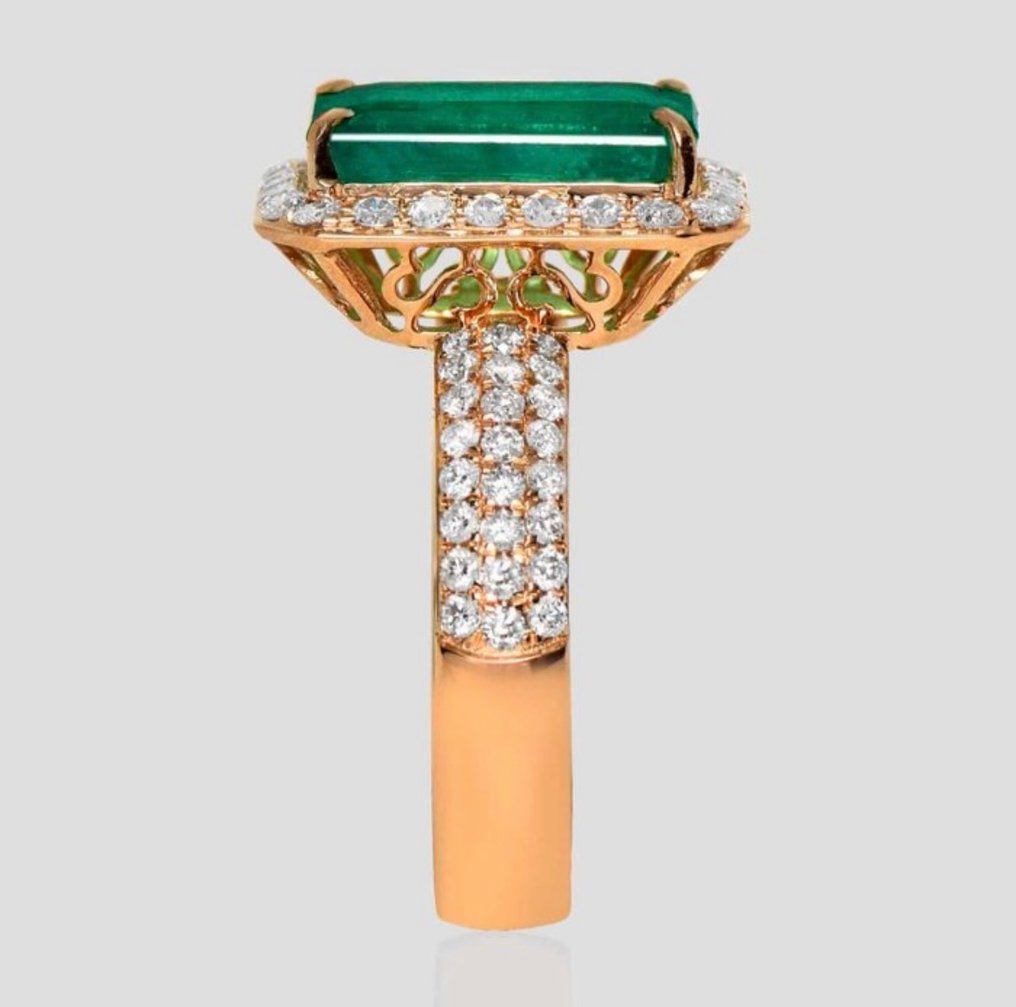 戒指 - 14K包金 玫瑰金 祖母绿 - 钻石 - Smeraldo Naturale #1.0