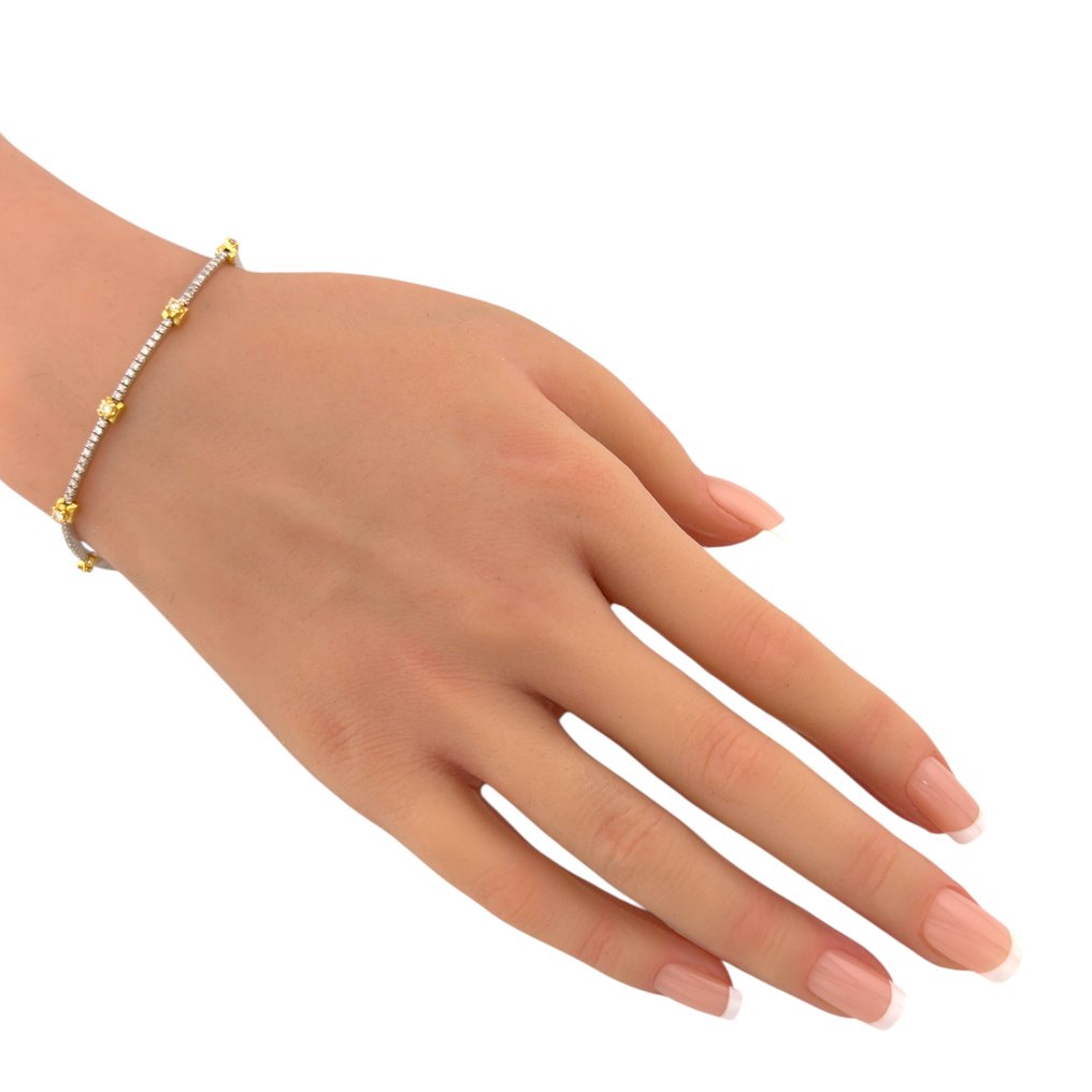 手镯 - 18K包金 黄金, 独家18K白金和黄金1.85克拉钻石手链, 白金 -  1.85ct. tw. 钻石 (天然)  #3.2