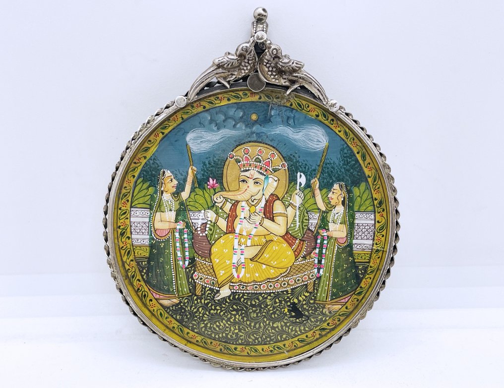 Ganeshin suuri amuletti miniatyyrimaalauksena. - argento sterling - Intia - 1900-luku #1.0