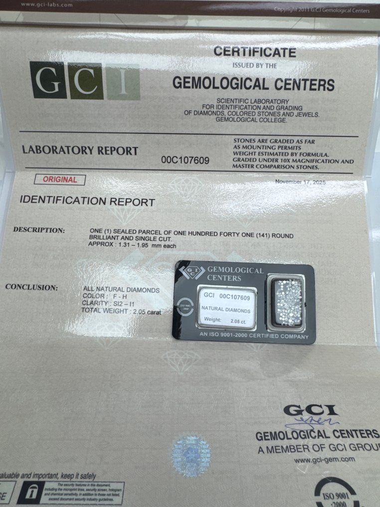 沒有保留價 - 141 pcs 鑽石 (天然) - 2.05 ct - 圓形 - G, H(次於白色的有色鑽石), F(近乎無色) - SI2, I1 - Gemmological Centre Israel (G.C.I.) #1.0