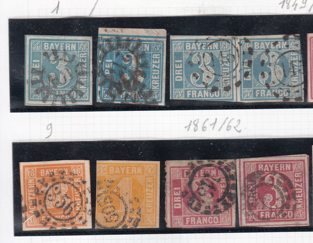 Bavière 1850/1876 - Ancienne feuille d'album, période Kreuzer, qualité très variable. - ex Michel 2 - Michel 44 #1.0