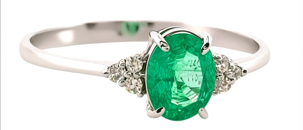 χωρίς τιμή ασφαλείας - Δαχτυλίδι - 18 καράτια Λευκός χρυσός Σμαράγδι - Διαμάντι #2.1