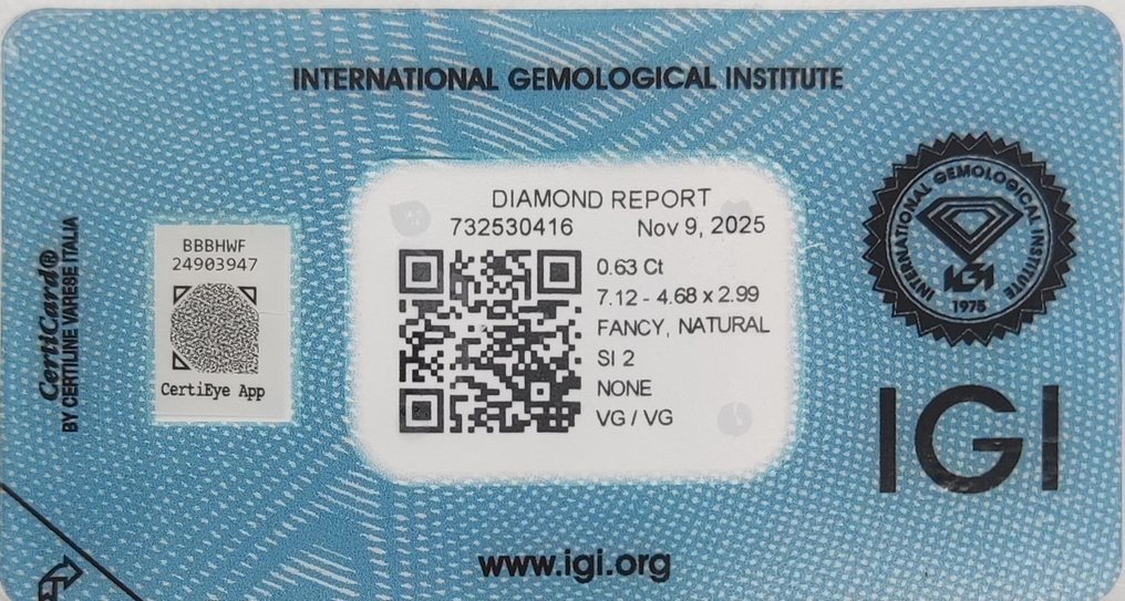 没有保留价 - 1 pcs 钻石  (天然色彩的)  - 0.63 ct - 梨形 - Fancy 棕色 橙色 - SI2 微内含二级 - 国际宝石研究院（IGI） #2.1