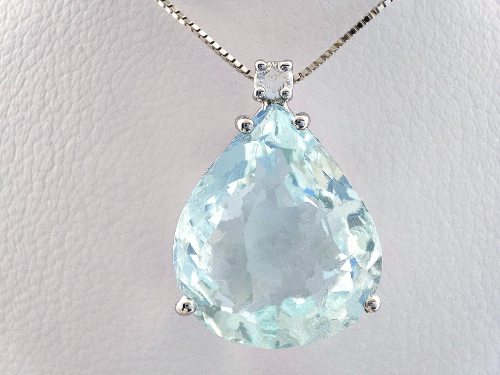χωρίς τιμή ασφαλείας - Κολιέ με μενταγιόν - 18 καράτια Λευκός χρυσός -  6.90ct. tw. Ακουαμαρίνης - Διαμάντι #2.1
