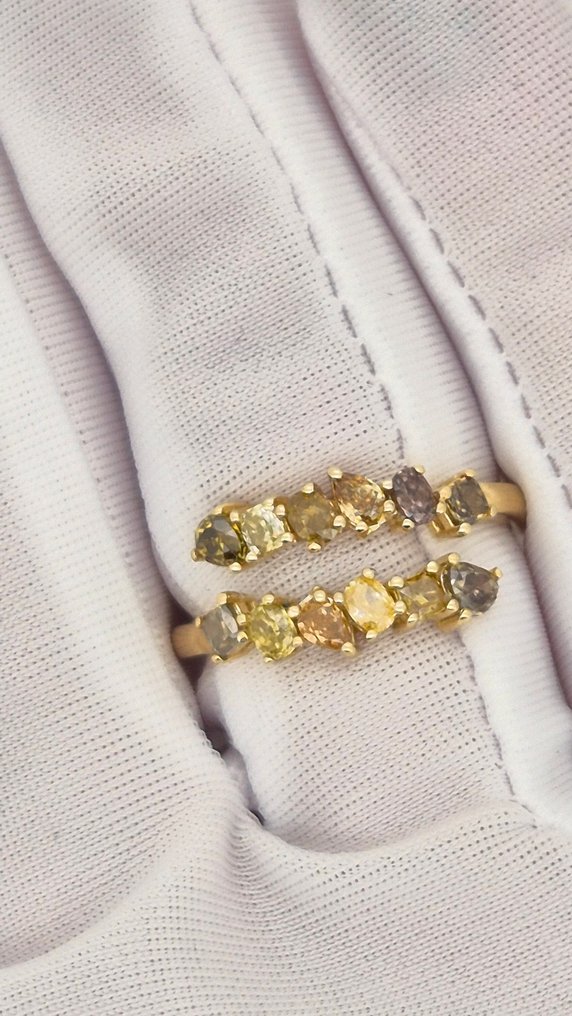 Δαχτυλίδι - 14 καράτια Κίτρινο χρυσό -  1.40ct. tw. Ανάμεικτα χρώματα Διαμάντι (Φυσικού χρώματος) #3.2