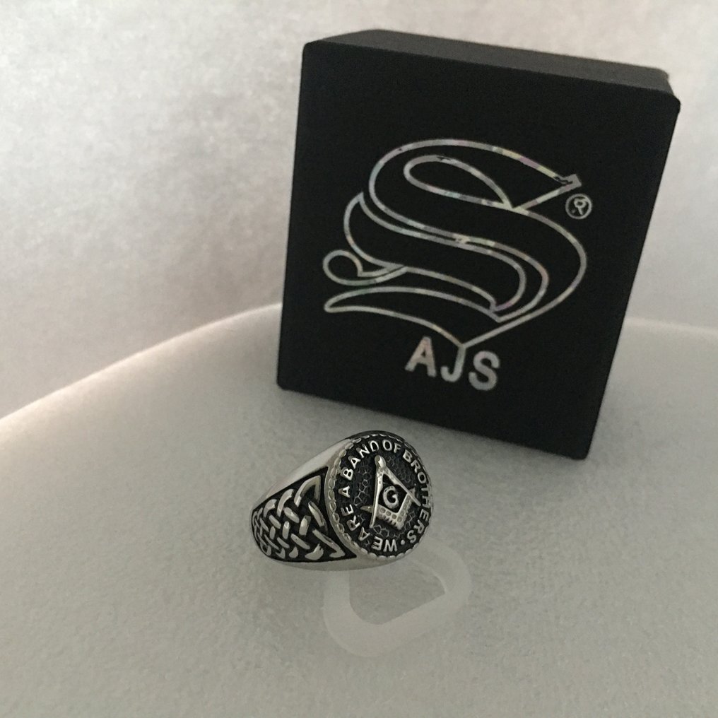 AJS 共济会兄弟会方格与指南针大师旅程学位 hypoallergenic 外科钢 - 戒指 #1.0