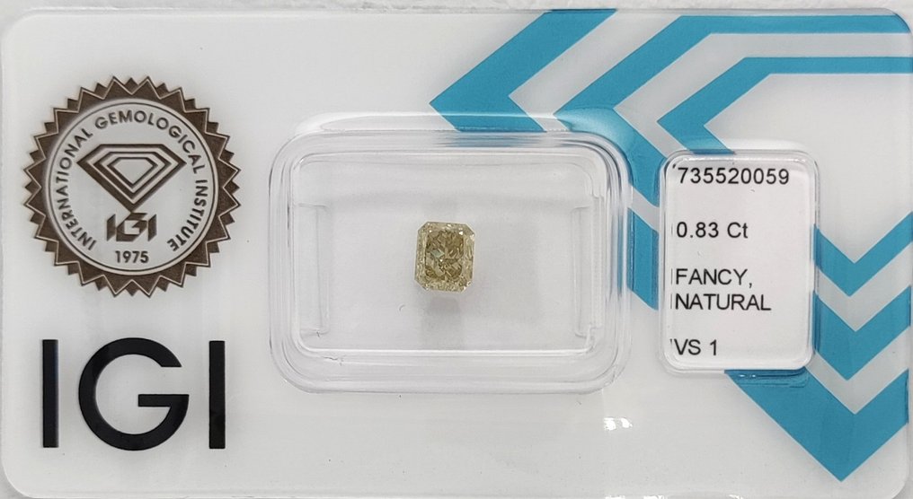 No Reserve Price - 1 pcs Diamond (Natural coloured) - 0.83 ct - Radiant - Fancy Yellow - VS1 - International Gemological Institute (IGI) #1.0