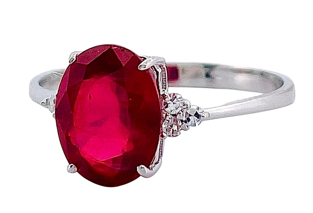 没有保留价 - 戒指 - 18K包金 白金 红宝石 - 钻石 #3.2