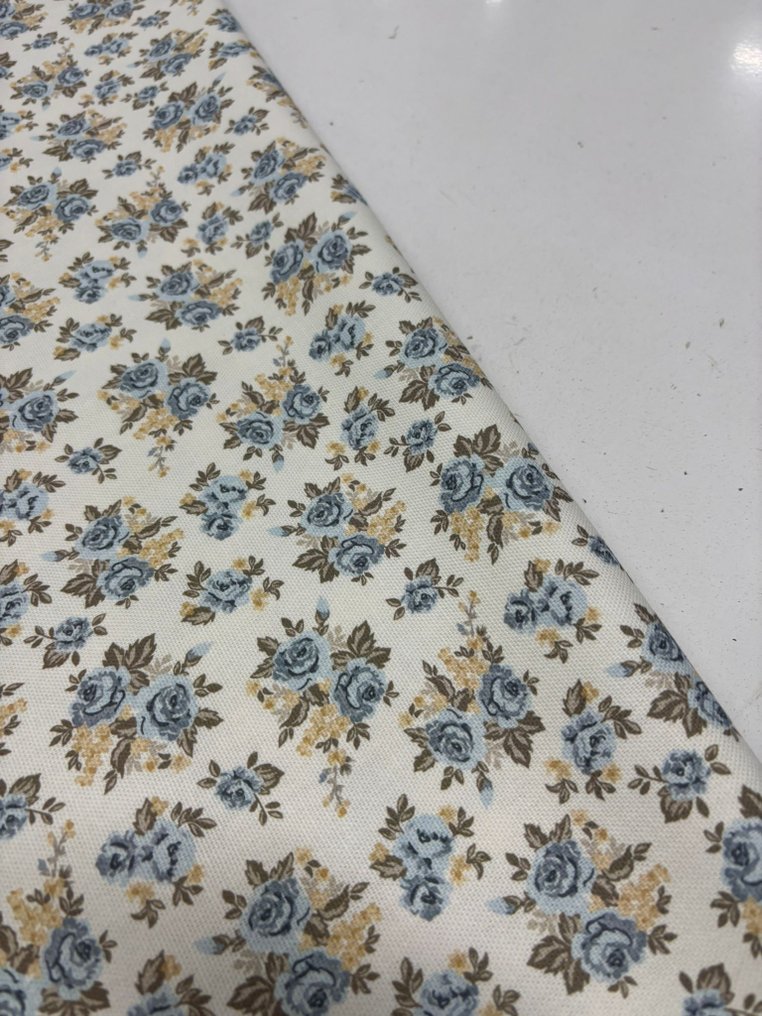 Αποκλειστικό ύφασμα Panama 100% βαμβάκι, ψηφιακή εκτύπωση, προβηγκιανή, shabby, ροζ μικρό, μπλε - Ύφασμα ταπετσαρίας  - 300 cm - 280 cm #3.2