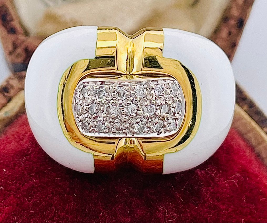 戒指 - 18 克拉 黃金 鉆石 (天然) #1.0