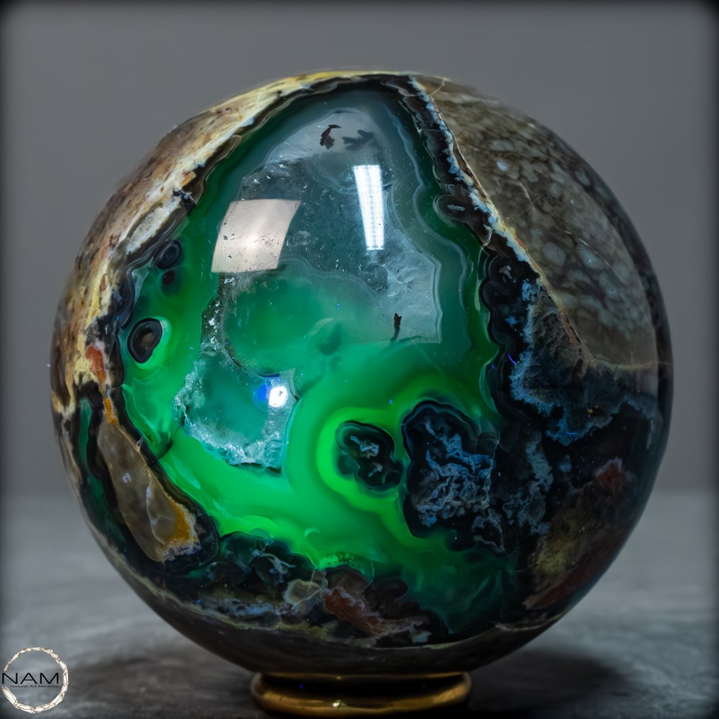 Πολύ σπάνιο! UV-Αντιδραστικό Mossagate. Σφαίρα από τη Βραζιλία- 575.52 g #1.0