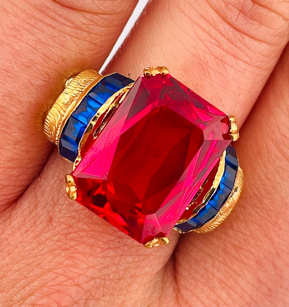 No reserve price - Ring - 9 kt. Yellow gold, Silver Ruby - Sapphire #2.1