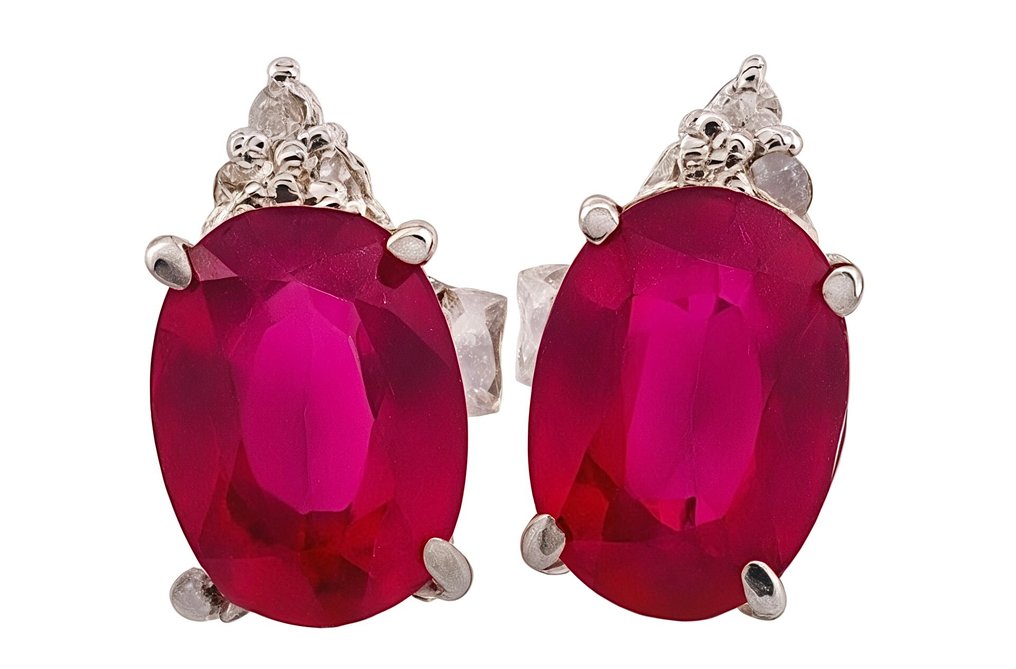 沒有保留價 - 耳環 - 18 克拉 白金 紅寶石 - 鉆石 #1.0
