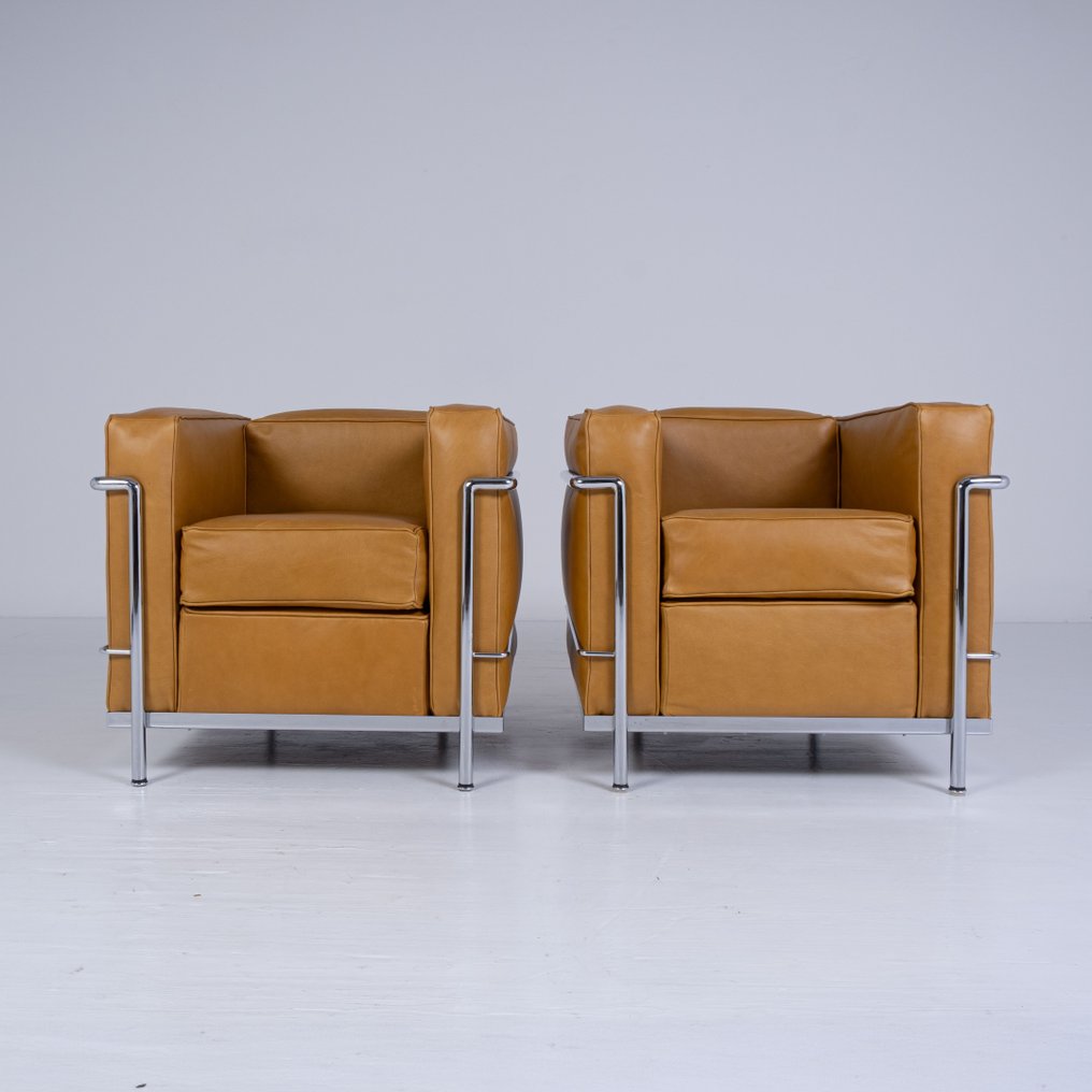 Cassina - Charlotte Perriand, Le Corbusier, Pierre Jeanneret - Soffa (2) - LC2 - Läder, Stål #1.0