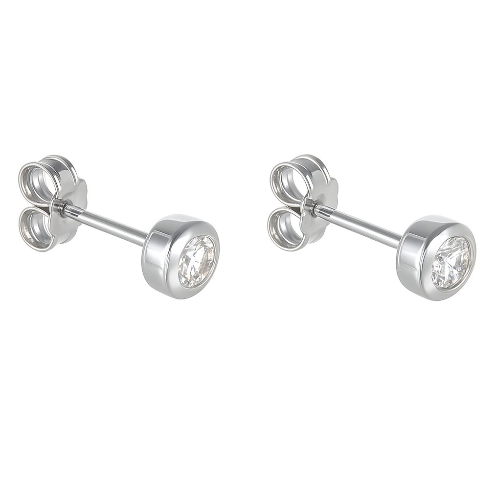 Σκουλαρίκια - 18 καράτια Λευκός χρυσός - 0.14ct. tw. Διαμάντι (Φυσικό) #1.0