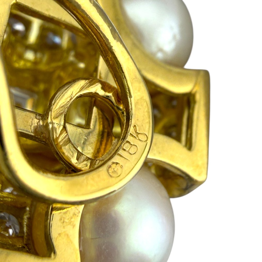 耳环 - 18K包金 黄金, 独家18K黄金镀金5.60克拉钻石与珍珠夹式耳环 - 5.60ct. tw. 钻石 (天然) #4.3