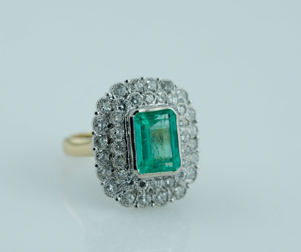 Gyűrű - 18 kt. Sárga arany, Fehér arany Smaragd - Gyémánt #1.0