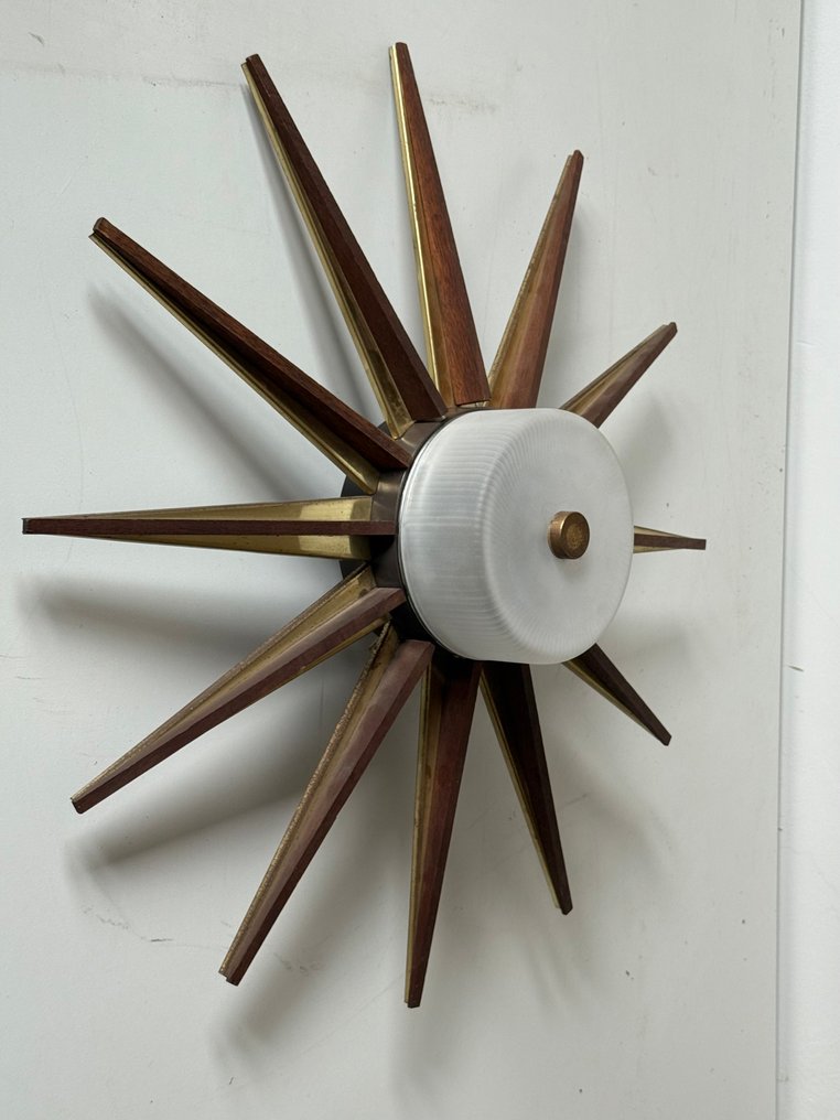 Fali lámpatest - Sárgaréz, Fa, Üveg #1.0