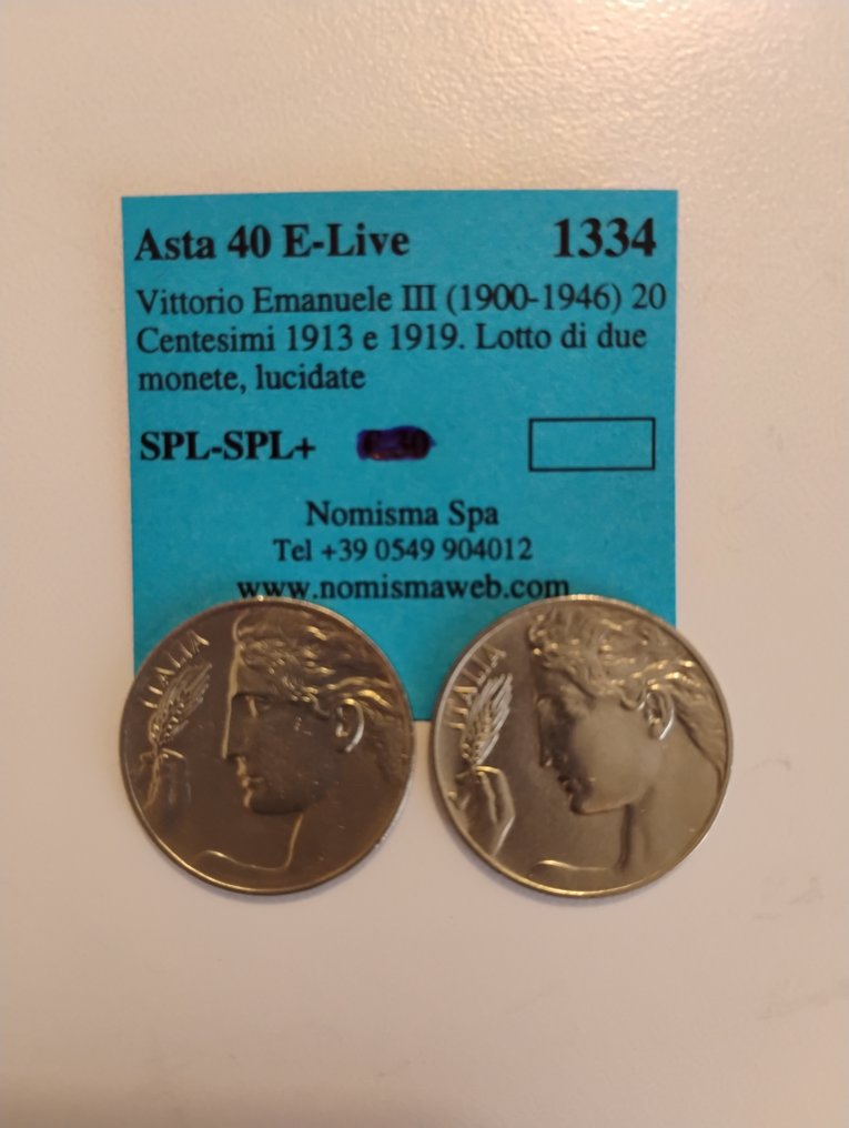 義大利王國 Vittorio Emanuele III. 20 Centesimi 1913 e 1919  (沒有保留價) #1.0