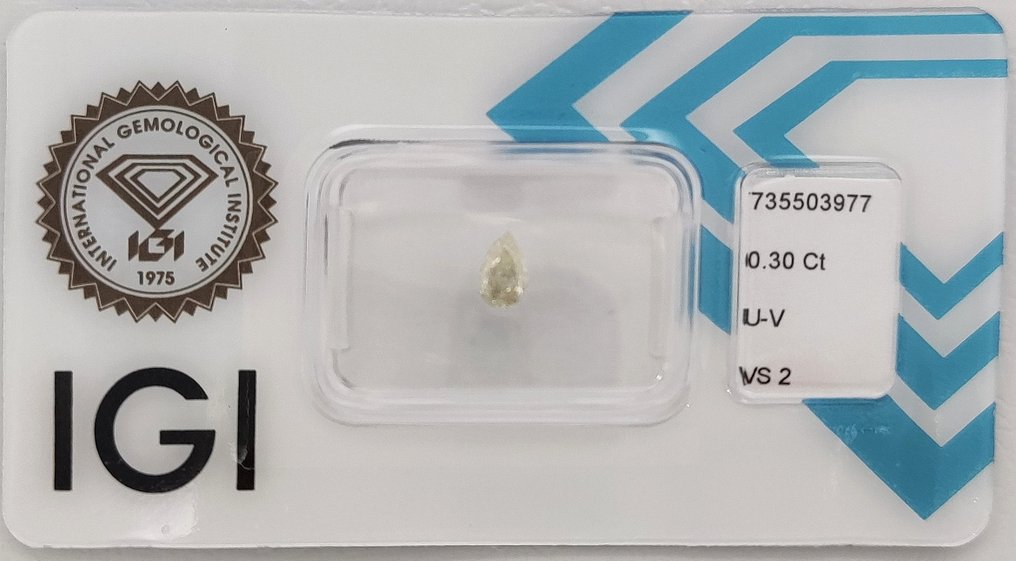没有保留价 - 1 pcs 钻石 (天然) - 0.30 ct - 梨形 - VS2 轻微内含二级 - 国际宝石研究院(IGI) - U - V #1.0