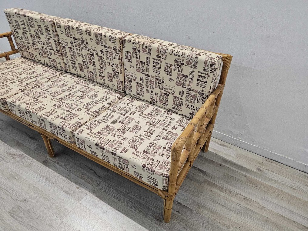 户外家具 - 藤, 竹, 纺织品 - 1970年代复古藤制三人沙发 #4.3