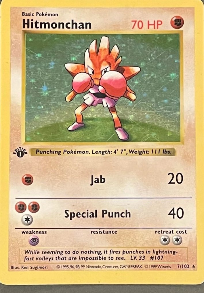Pokémon - 1 Card - Hitmonchan 7/102 Foil, Holo - WOTC - Base set #1.0