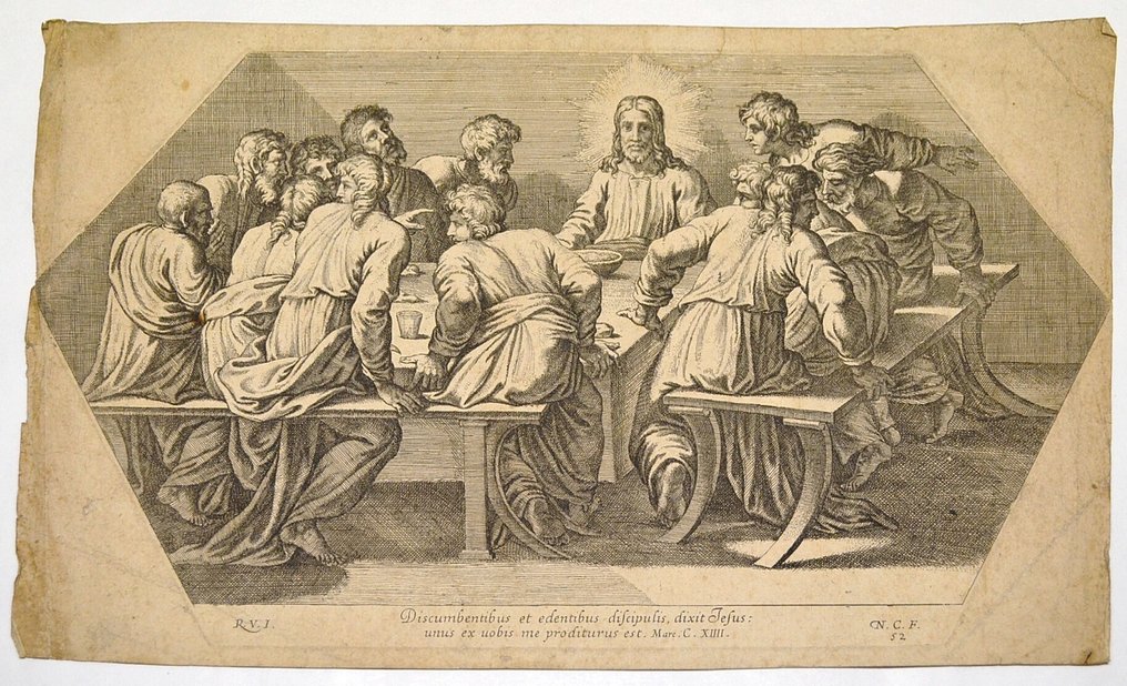 Nicolas Chaperon (1612-1656) - La Cène ou Le dernier repas (d'après les fresques vaticanes de Raphaël) #1.0
