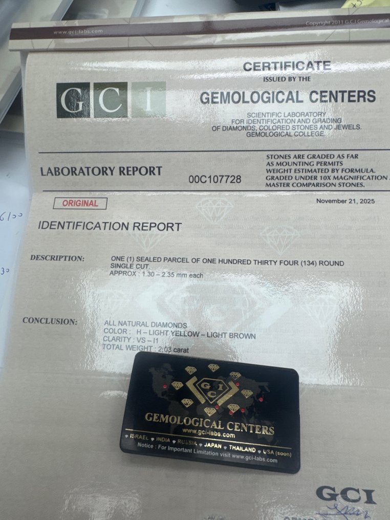 χωρίς τιμή ασφαλείας - 134 pcs Διαμάντι (Φυσικού χρώματος) - 2.03 ct - Στρογγυλό - Light Κίτρινο, Καφέ - VS1, I1 - Gemmological Centre Israel (G.C.I.) - H #2.1