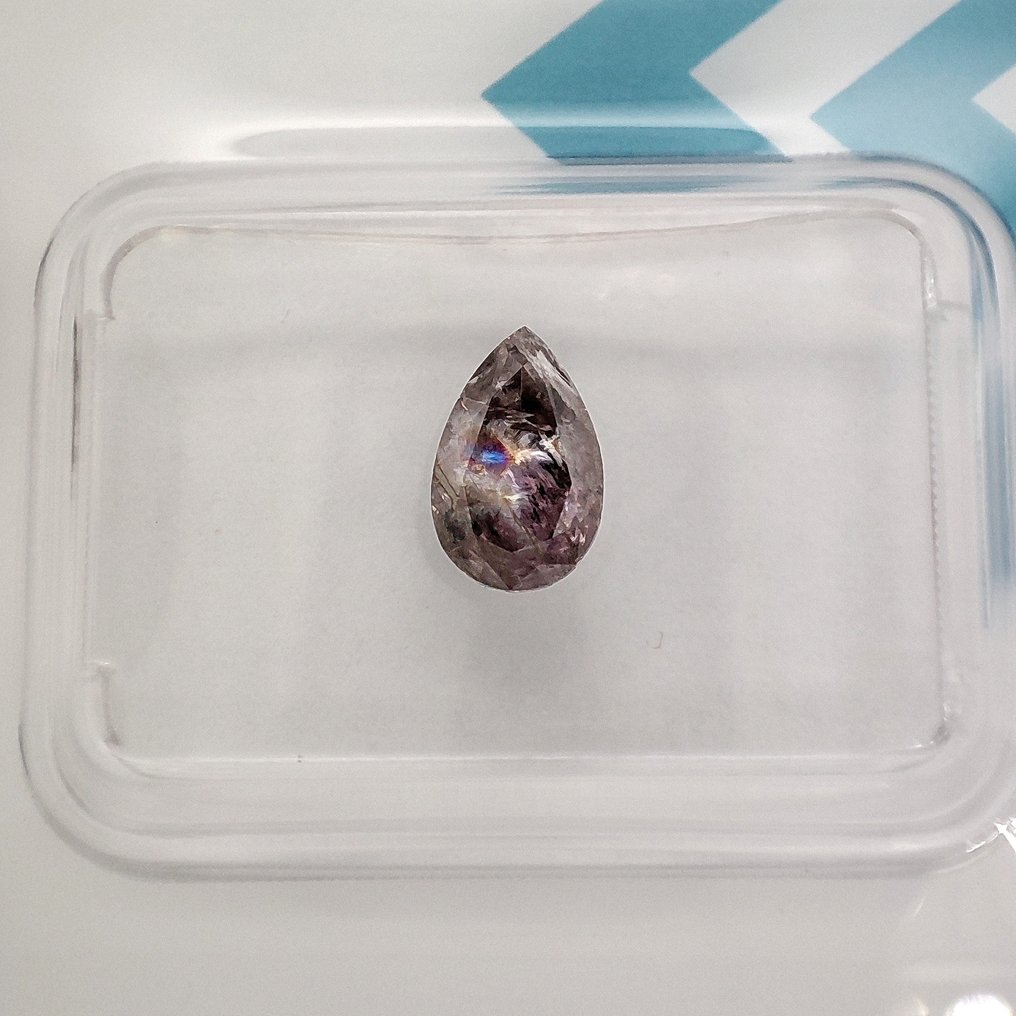 No reserve price - 1 pcs Diamond (Natural coloured) - 1.02 ct - Pear - Fancy Purple, Brownish Pink - I2 - International Gemological Institute (IGI) #1.0