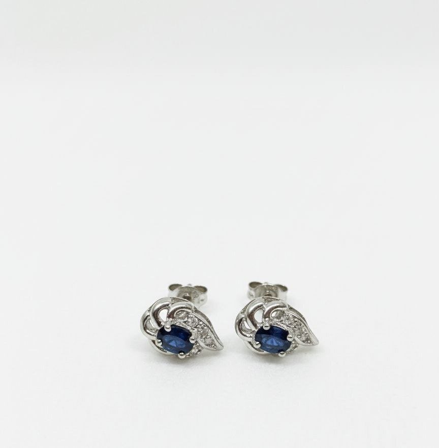 沒有保留價 - 耳環 - 18 克拉 白金 - 0.85ct. tw. 藍寶石 - 鉆石 #1.0