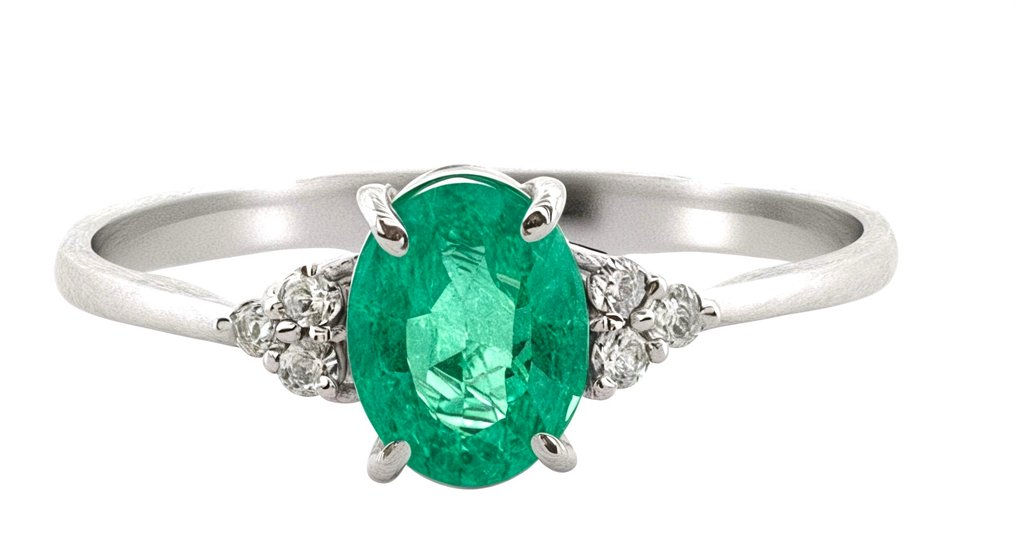 χωρίς τιμή ασφαλείας - Δαχτυλίδι - 18 καράτια Λευκός χρυσός Σμαράγδι - Διαμάντι #1.0