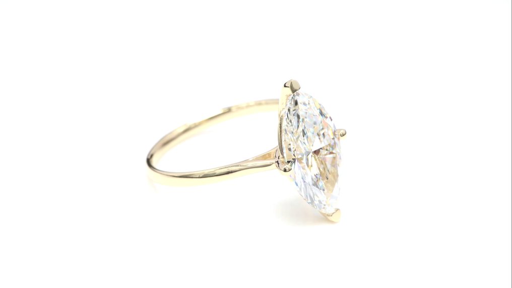 Sans Prix de Réserve - Bague - 14 carats Or jaune - 3.08ct. tw. Diamant (Cultivé en laboratoire) - Marquise F-VVS2 #3.2