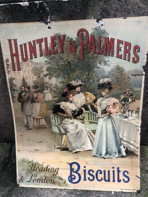 Σπάνια και παλιά μεταλλική πινακίδα διαφήμισης από εμαγιέ, μπισκότα HUNTLEY & PALMERS του Max - Εμαγιέ εικόνα - Μέταλλο #1.0