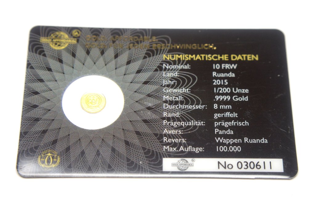 Ρουάντα και Μπουρούντι. 10 Francs 2015 - Icons of the World - Chinese Panda - 1/200oz (.999 gold)  (χωρίς τιμή ασφαλείας) #2.1