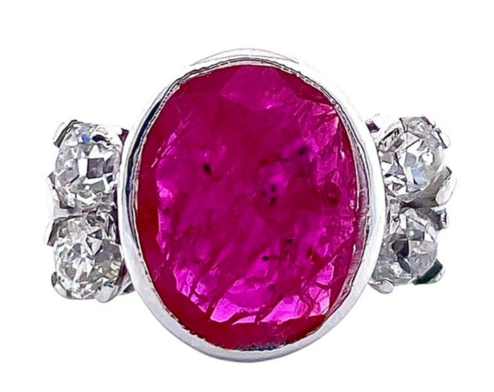 Inel - 18 ct. Aur alb Rubin - Diamant - Elegante #1.0