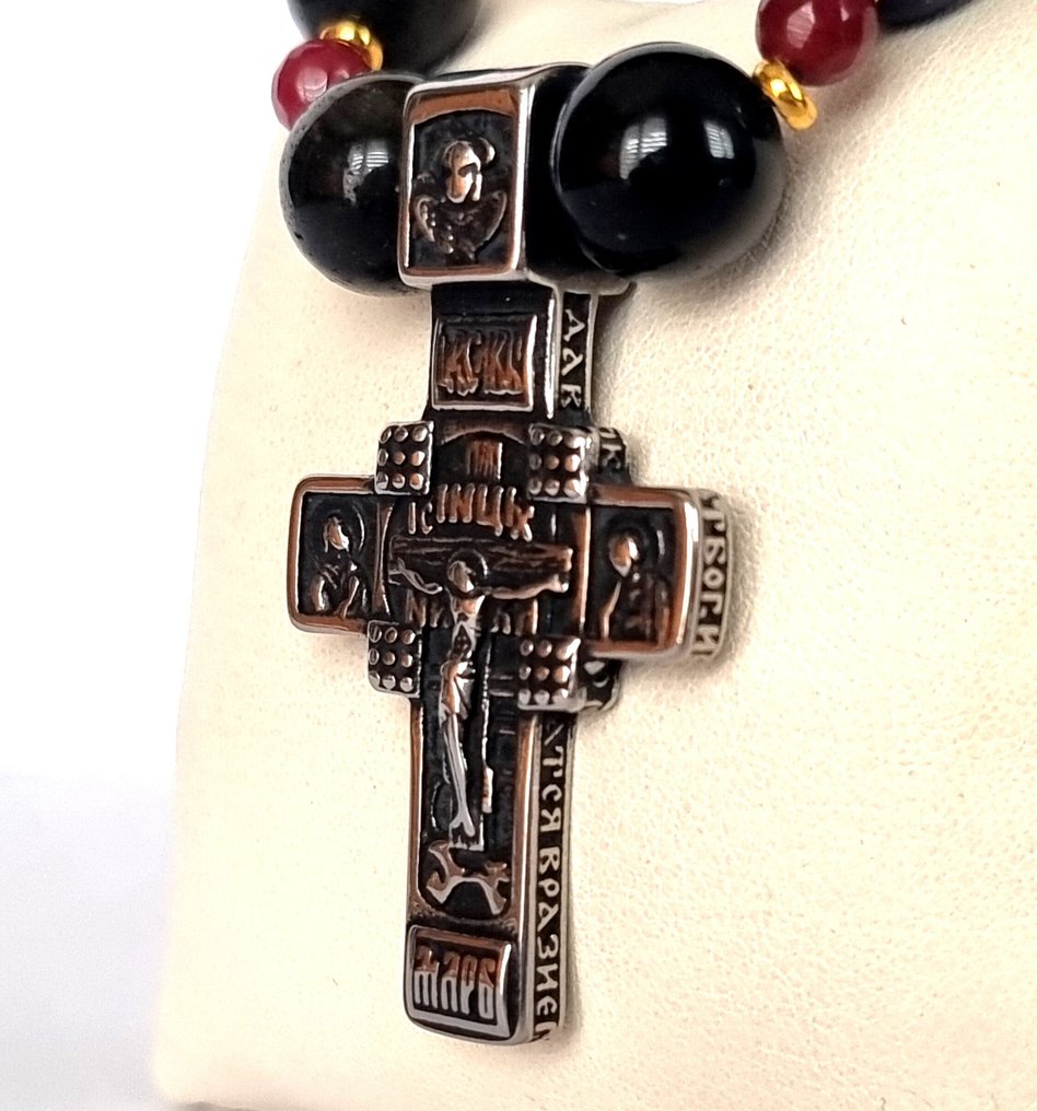 Ρουβί de Feu και Όβσινιαν d’Or - Κολιέ - Λαμπερό της Αγίας Ρούς - Ορθόδοξος Σταυρός - Κολιέ με μενταγιόν #3.2