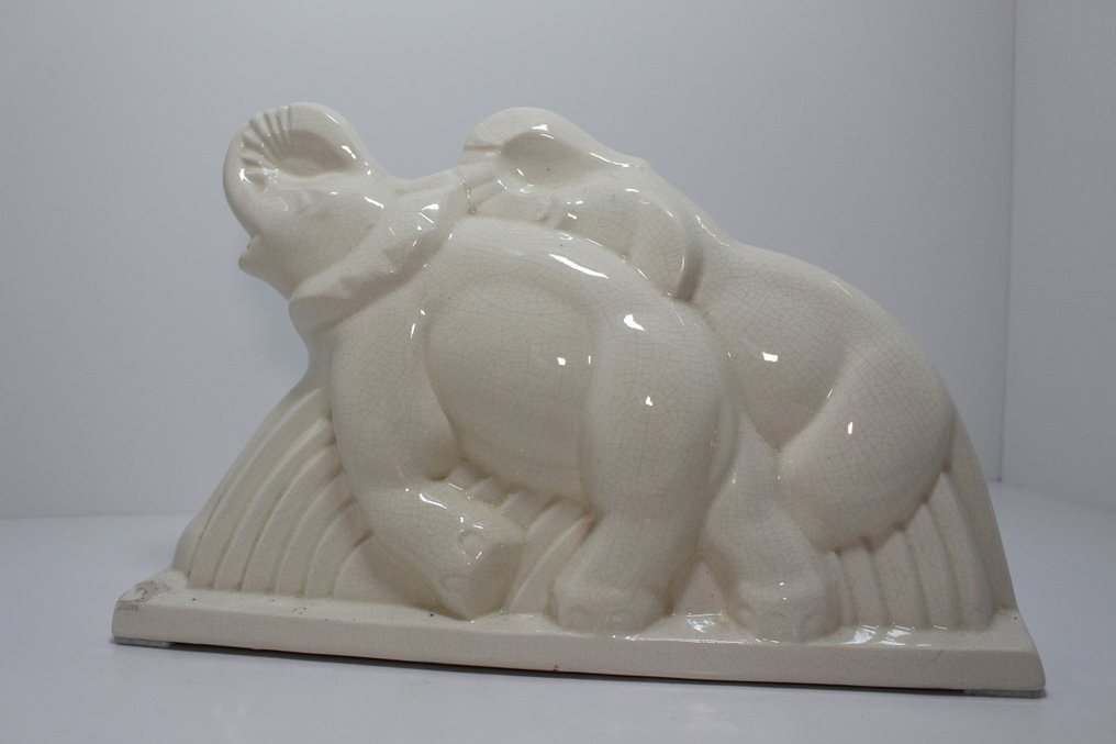 Faiencerie G.Dubois Baudoir - Statua, Stappende olifanten - 23 cm - Terracotta #3.2