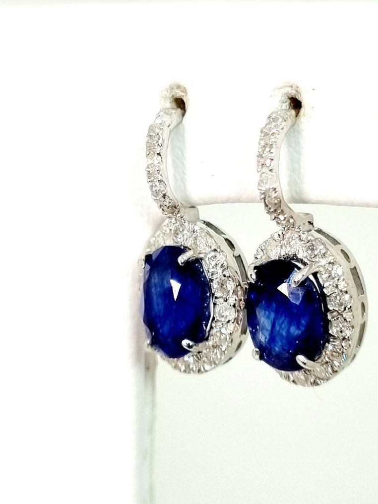 耳环 - 18K包金 白金 蓝宝石 - 钻石 #4.3
