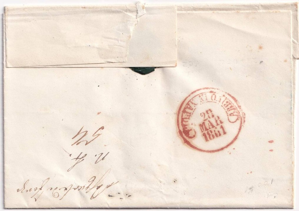 Αρχαία ιταλικά κράτη - Νάπολη 1861 - 27 Μαρτίου 2 γραμμές x 4 αξίες Sass 7f ben marginati σε ασφαλισμένο από Campobasso Svolazzo Pt.8 x #1.0