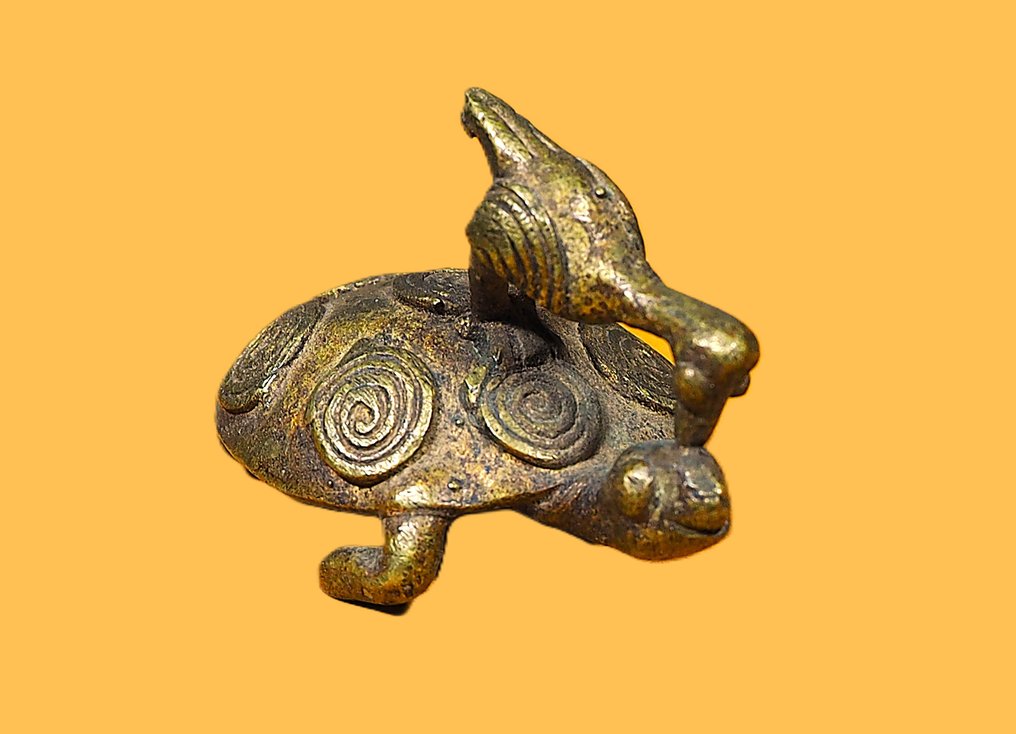 Σπάνια βάρη για να ζυγίσεις τον χρυσό μεταφορικά. Χελώνα με πουλί από πάνω. - Αμπράμμουο. - Akan - Ακτή Ελεφαντοστού (χωρίς τιμή ασφαλείας) #3.2