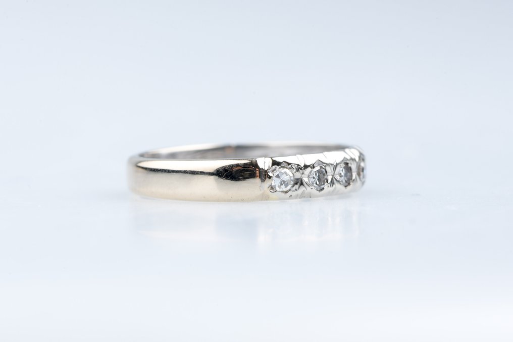 戒指 - 18K包金 白金 - 0.18ct. tw. 钻石 (天然) #2.1