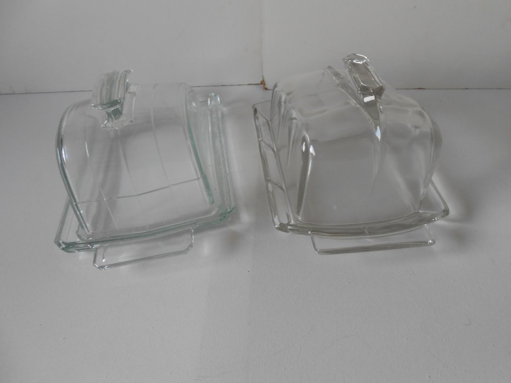 Glasfabriek Leerdam, Val Saint Lambert - Πιάτο βουτύρου (2) - Γυαλί - 2 vintage boterschotels #2.1