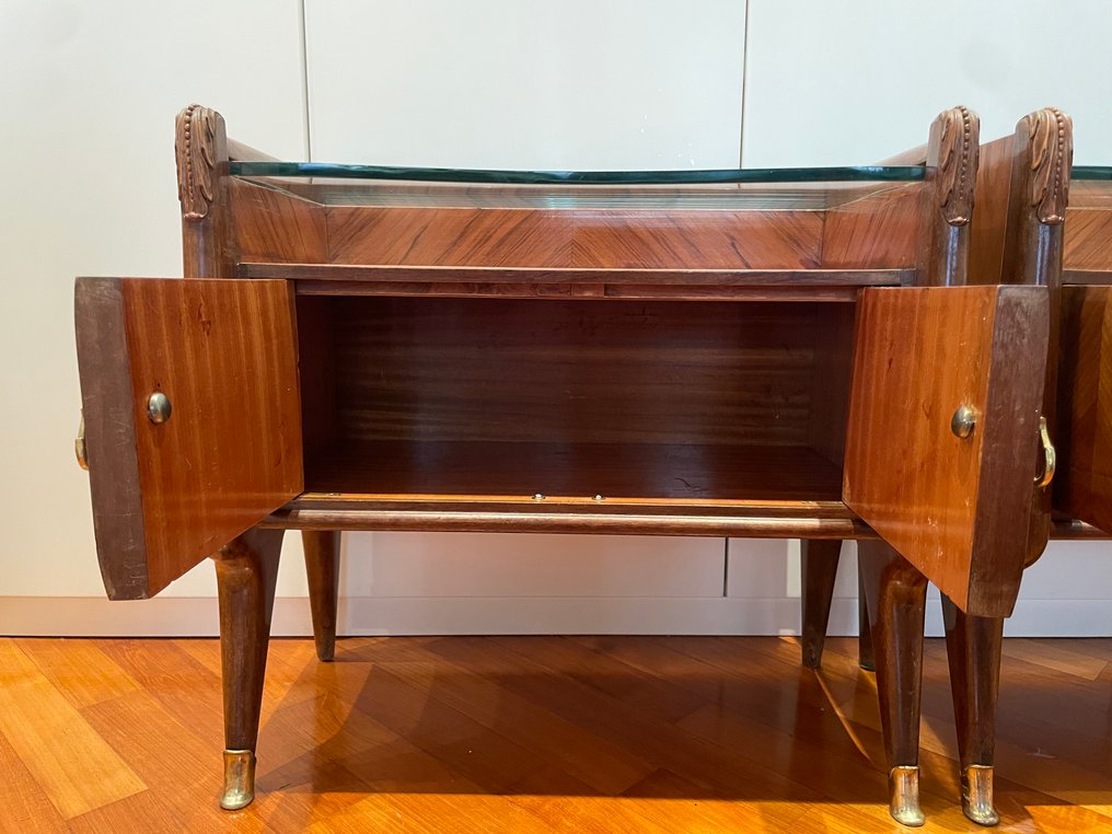 床头柜 - 木, 玻璃 - 一对床头柜，意大利制造，50年代 #3.2