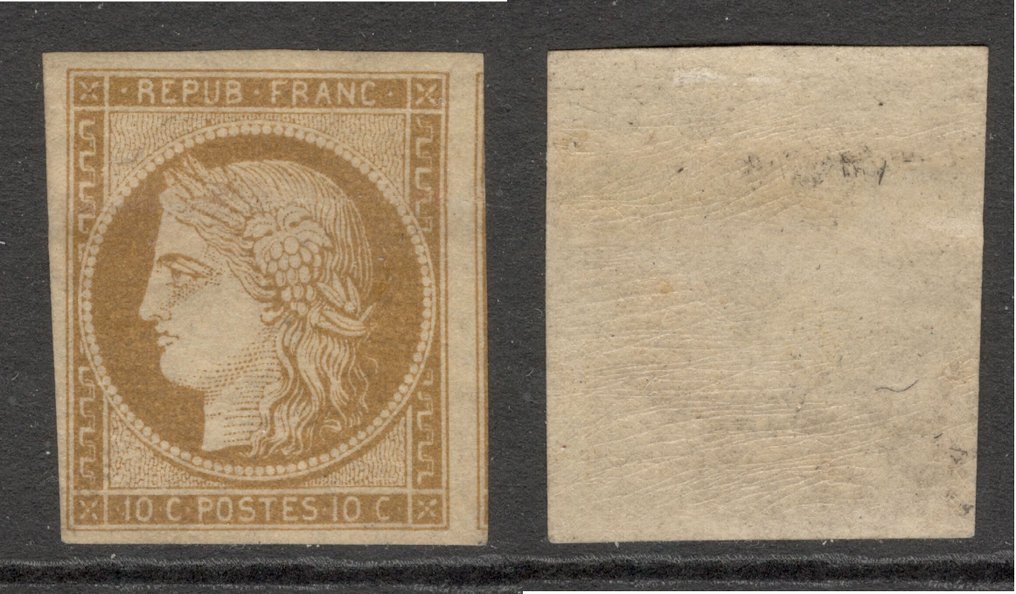 Γαλλία 1850 - Cérès Πρώτη Έκδοση: 10c Βίστρη-Κίτρινο Νέο Ρεγκομμένο με Voisin - Yvert n.1 #2.1