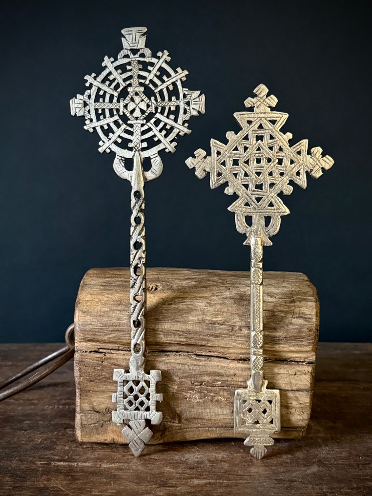  Σταυρός (2) - Κοπτικός - επένδυση ασημόχρυσου - 1990-2000 - Μεσκέλ - χειροκράτη  #1.0