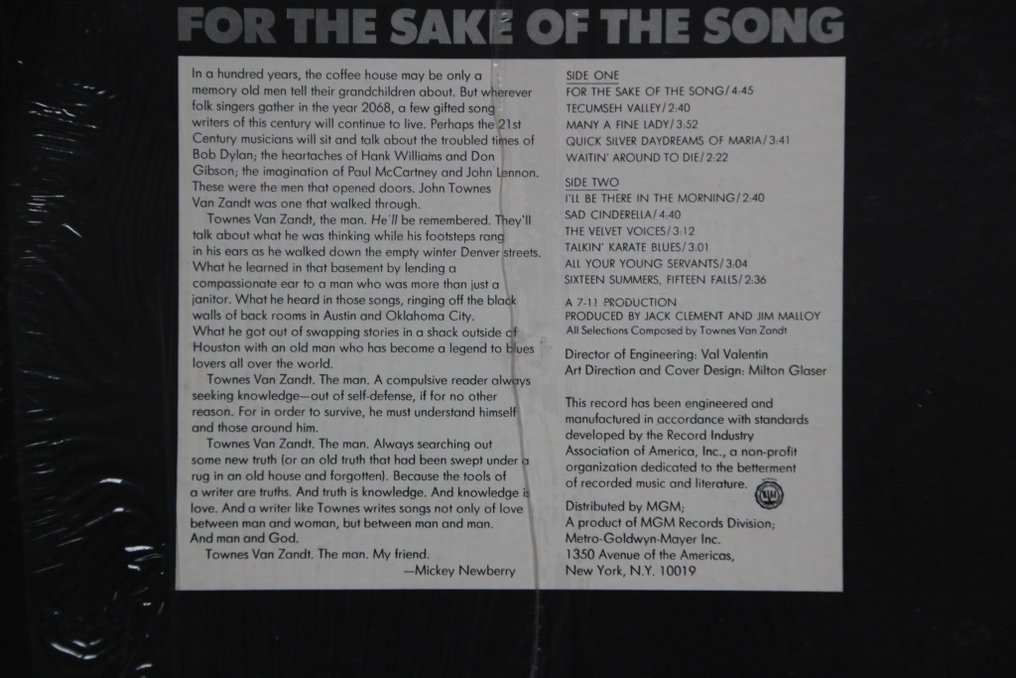 Townes Van Zandt - For The Sake Of The Song - LP - Stereo, 1st Pressing - 1968 #4.3