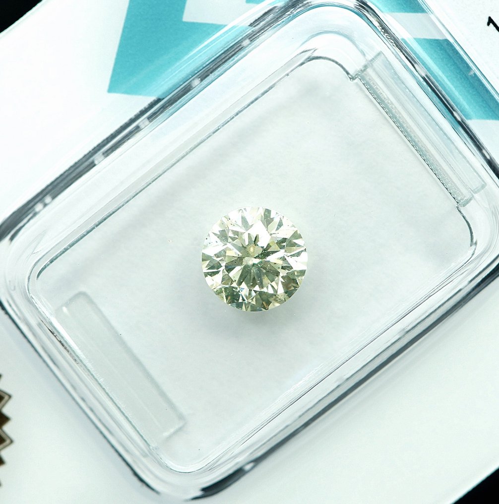 1 pcs Διαμάντι  (Φυσικού χρώματος)  - 1.01 ct - Στρογγυλό - Light Πρασινωπό Κίτρινο - I1 - International Gemological Institute (IGI) #3.2