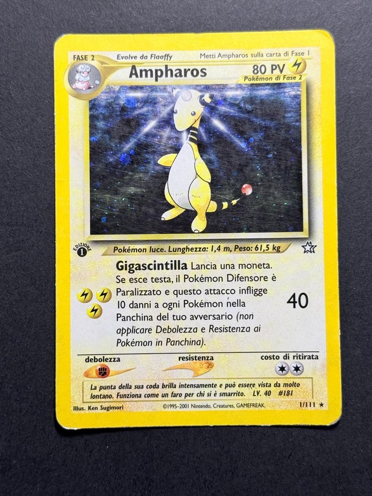 Pokémon - 3 Card - Ampharos, Geodude, Machamp 閃卡, 初版 - WOTC - Base set, Neo Genesis, Fossil #1.0